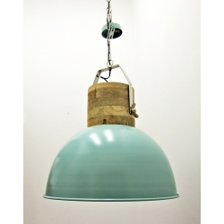 Lampa wisząca metalowa z trzonem z drewna mango JASNY NIEBIESKI 50cm